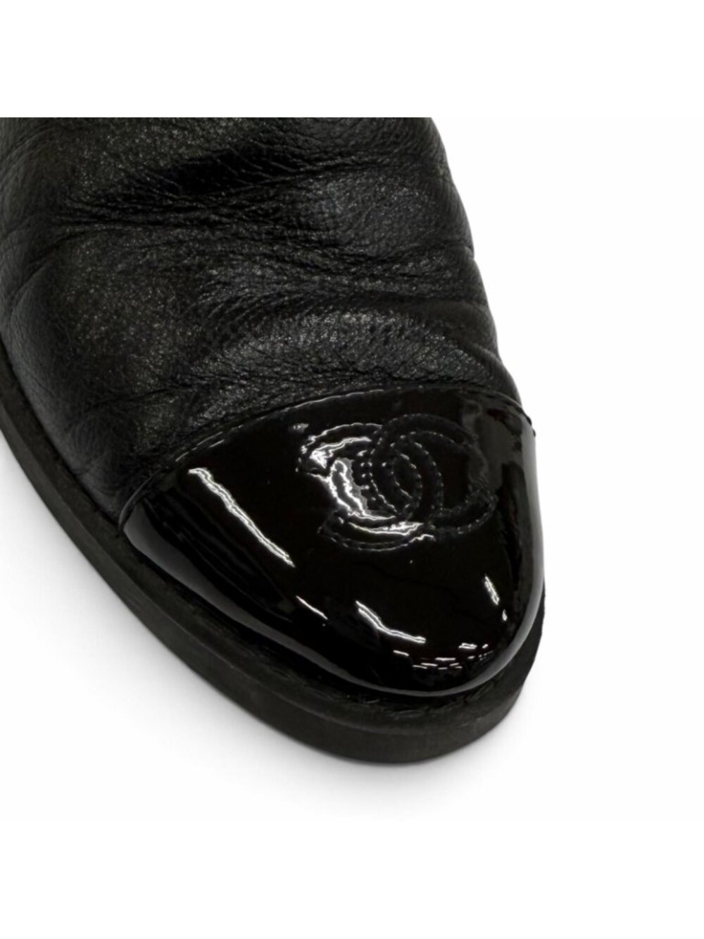Chanel CC Logo Side Gore Leather Short Boots Black - Picture 7 of 9